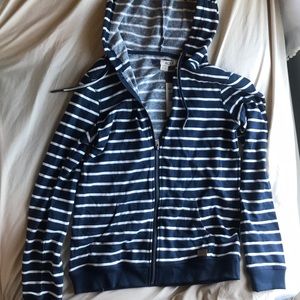 White and Blue striped Roxy sweatshirt with hood